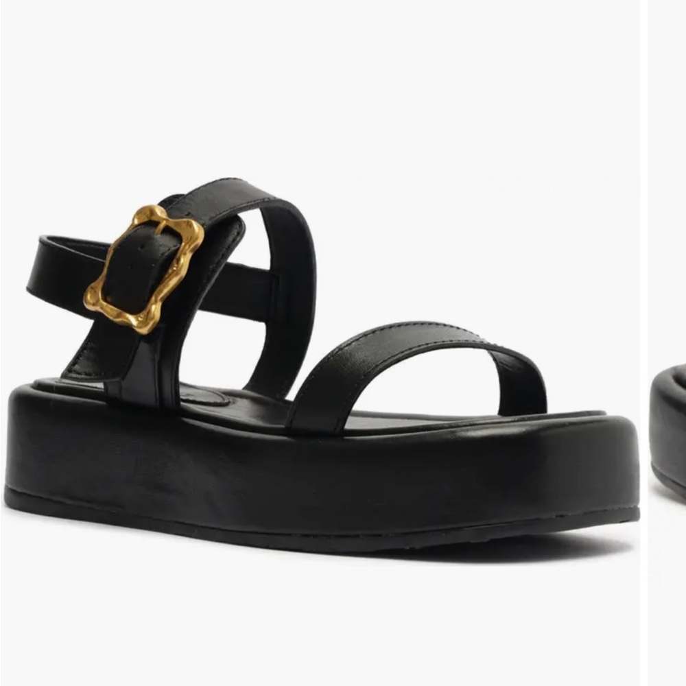 SCHUTZ Wavy Flatform Black Sandals with Gold Buckle size 8.5